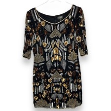 Adrianna Pappell Geometric Heavily Beaded Dress Size 12
