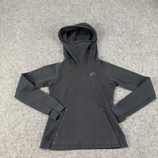 Nike Tech Fleece Hoodie Womens XS Black Funnel Neck Pullover Thumbholes Swoosh