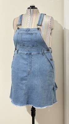 City Chic Plus Size XS 14 Denim Overall Mini Dress Pinafore Blue Pockets