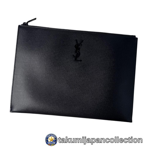 Yves Saint Laurent YSL Monogram Clutch Bag 453249 Black Leather #M-230