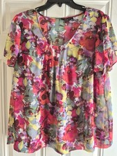 a.n.a. A NEW APPROACH Semi-Sheer Blouse - XL - Scoop Neck, Short Flutter Sleeves