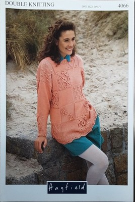 Neu Orig Hayfield Dk Damen Patchwork Pullover One Size Strick/Häkelmuster 4066