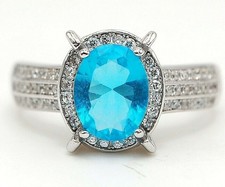 Anello in argento sterling 925 massiccio con topazio blu e topazio 3 ct misura 6 N1-1