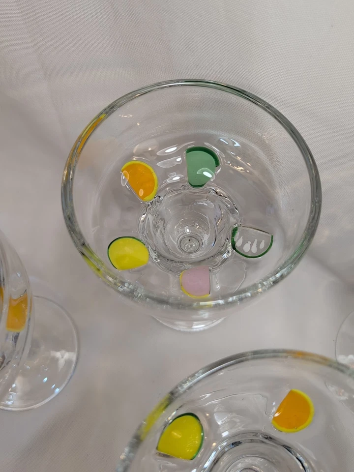 Juego De Colección De 4 Vasos Pesados Margarita Soplados A Mano Millefiori Cítricos 6.5" Foto 4 de 4