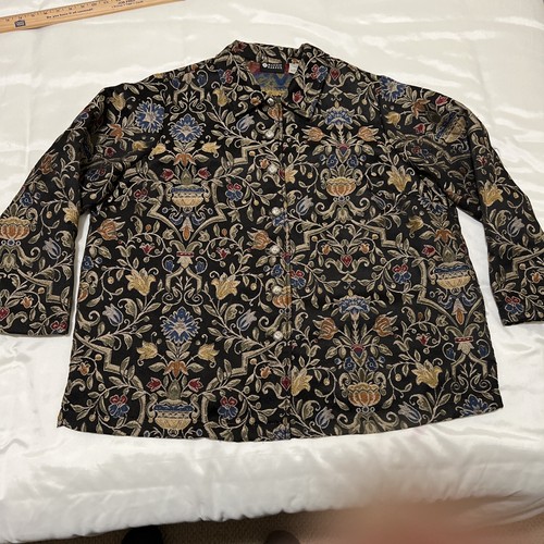 Maggie Barnes Tapestry Embroidered Blazer Black Paisley Floral Wearable Art 20