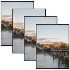 Frametory 18x24 Black Aluminum Picture Frame Real Glass 4 Pack