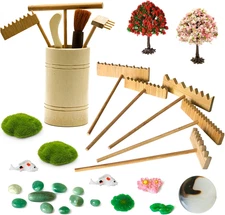 Zen Garden Tools Kit Accessories - Japanese Zen Garden Decor Zen Rake Set Mini B