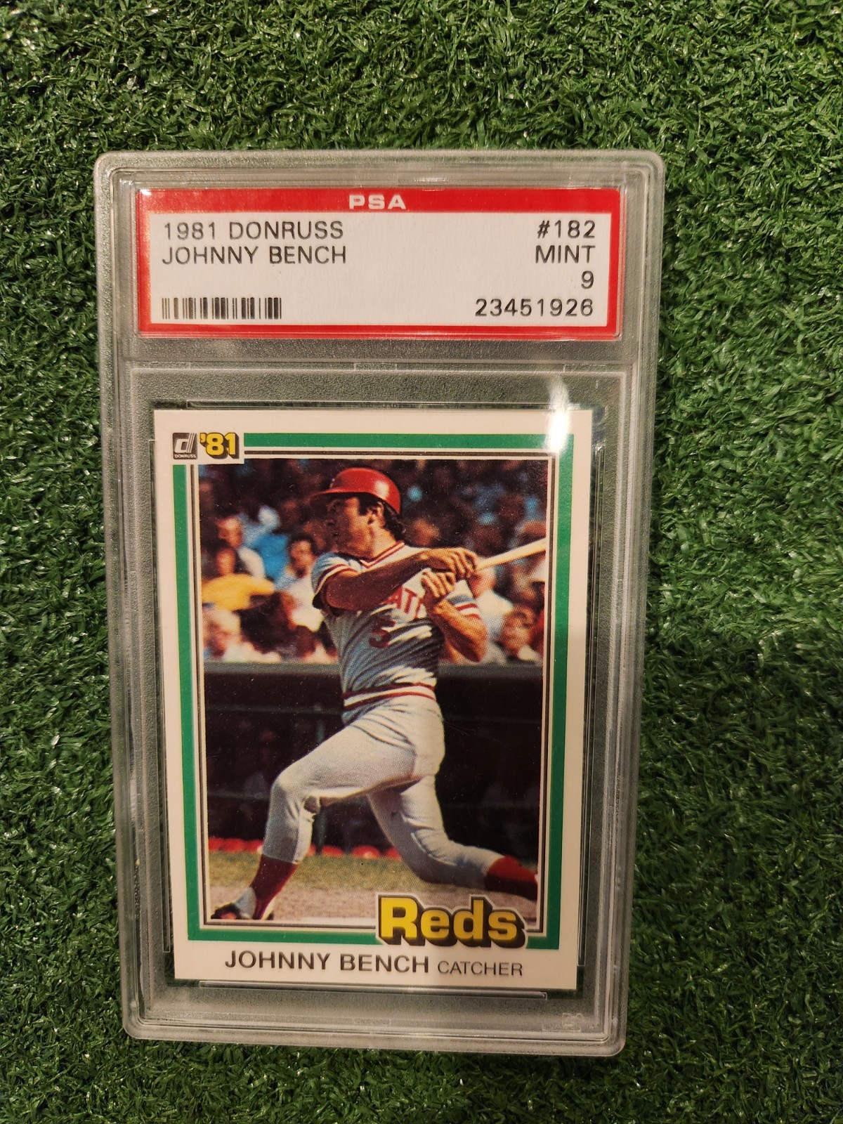 1981 DONRUSS #182 JOHNNY BENCH HOF CINCINNATI REDS PSA 9
