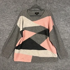 Charter Club Luxury Cashmere Geometric Colorblock Sweater Women's XL Pink Grey