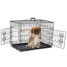Folding Metal Dog 30" Crate Cage Dog Crates Pet Crate w/Double Doors Sturdy