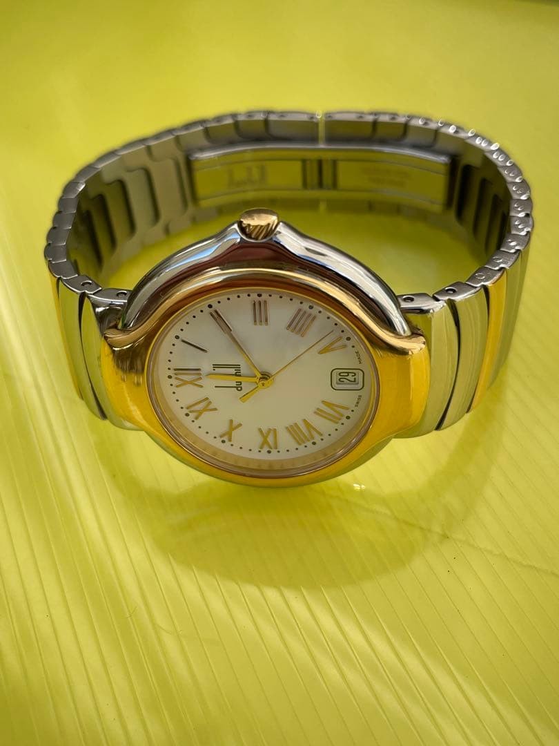 Dunhill 8001 Men's Gold SS Quartz Watch White Dial 35mm Excellent image 4