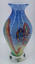 Vintage Italian Blue Vase Millefiori 12" Murano Style Hand Blown Glass HEAVY