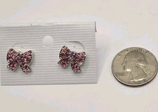 Christmas earrings Bow Pink Rhinestone fashion jewelry NEW Free Shipping 0.7 in