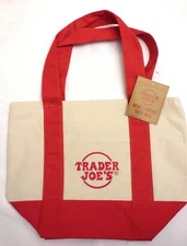 Trader Joe's Mini Canvas Tote Bag RED - Brand new with tags -