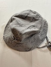 Grey Dinosaur Print Toddler Bucket Sun Hat with Mesh Lining and Chin Strap