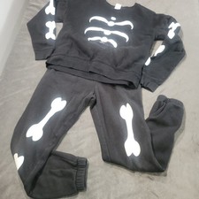Athletic Works Kids Skeleton Fleece Sweatshirt Joggers Set Black Plus L 10-12