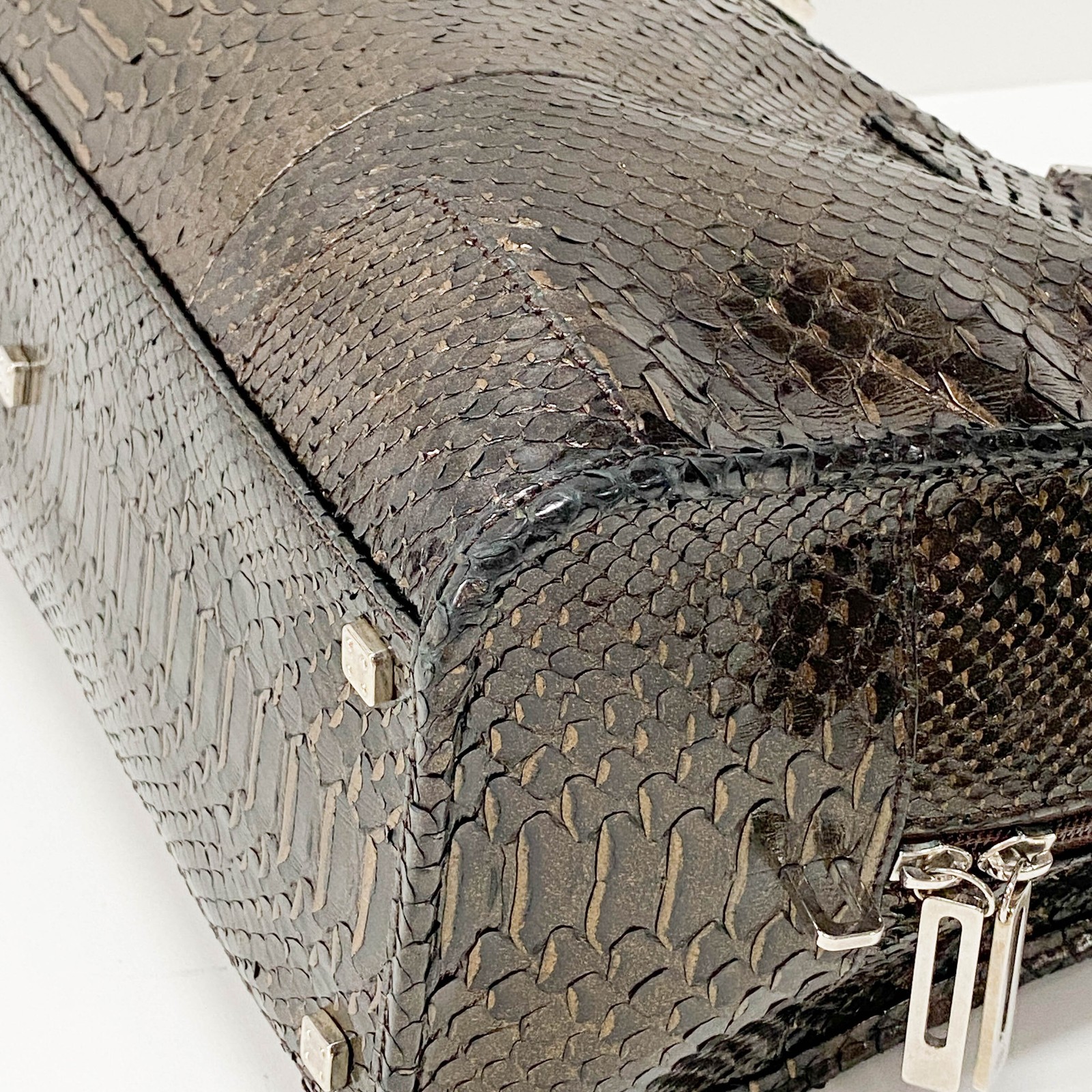 LOEWE Anagram Bronze Python Embossed Leather Hand… - image 13
