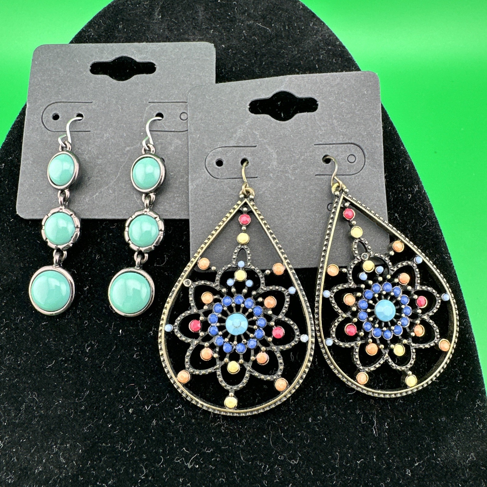 2 Sets Dangle Earrings. Turquoise and Multi facet - image 1