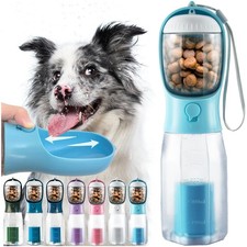Portable Water Bottle for Dogs, 3 in 1 Pet Travel Bowl Dispenser with Food Tr...