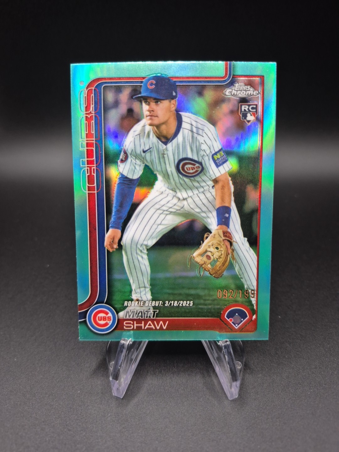 2025 Topps Chrome Update Matt Shaw Rookie Debut Aqua Refractor /199 Cubs
