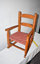 1950's MCM Child's Wooden Armed Rocking Chair With Ladder Back Maple Woven Seat