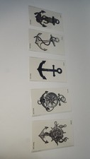 5pc Black  Color Temporary Tattoos Anchors Skulls Water Resistant 2x4 inches