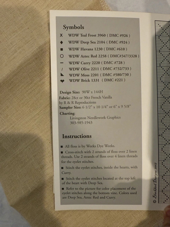 Blackbird Designs BLUEBIRD'S MESSAGE Cross Stitch Pattern #23 with Fabric - Image 3 of 4