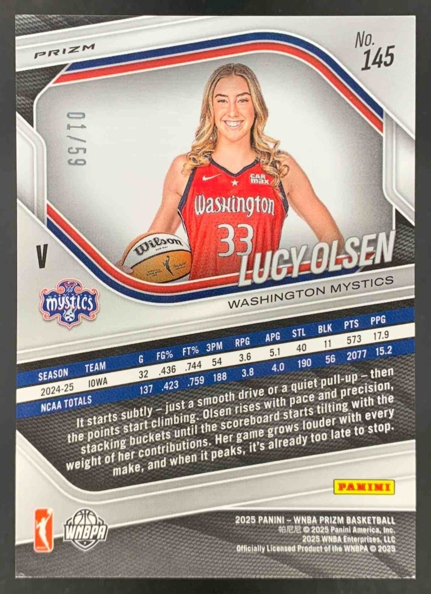 Lucy Olsen 2025 Panini WNBA Prizm Purple Velocity Prizm Mystics /59 view 2