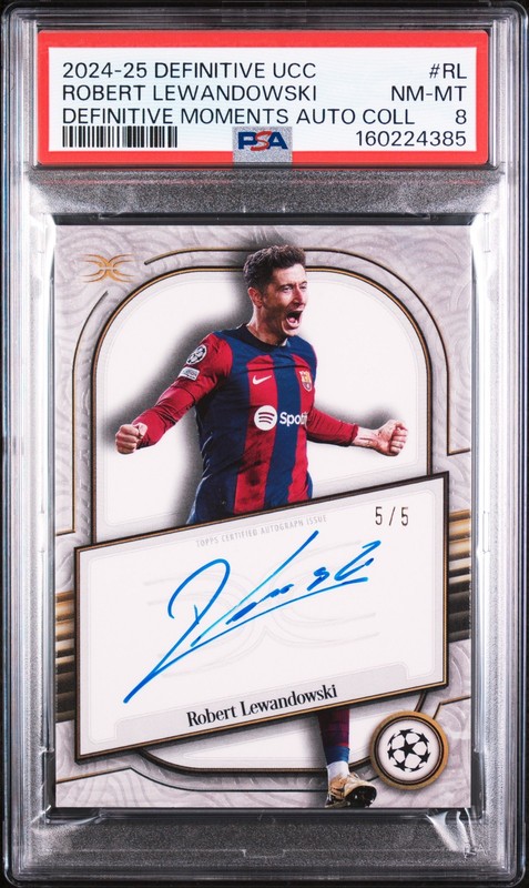 4385 Robert Lewandowski 2024 Topps Definitive UEFA Moments On Card Auto /5 PSA 8