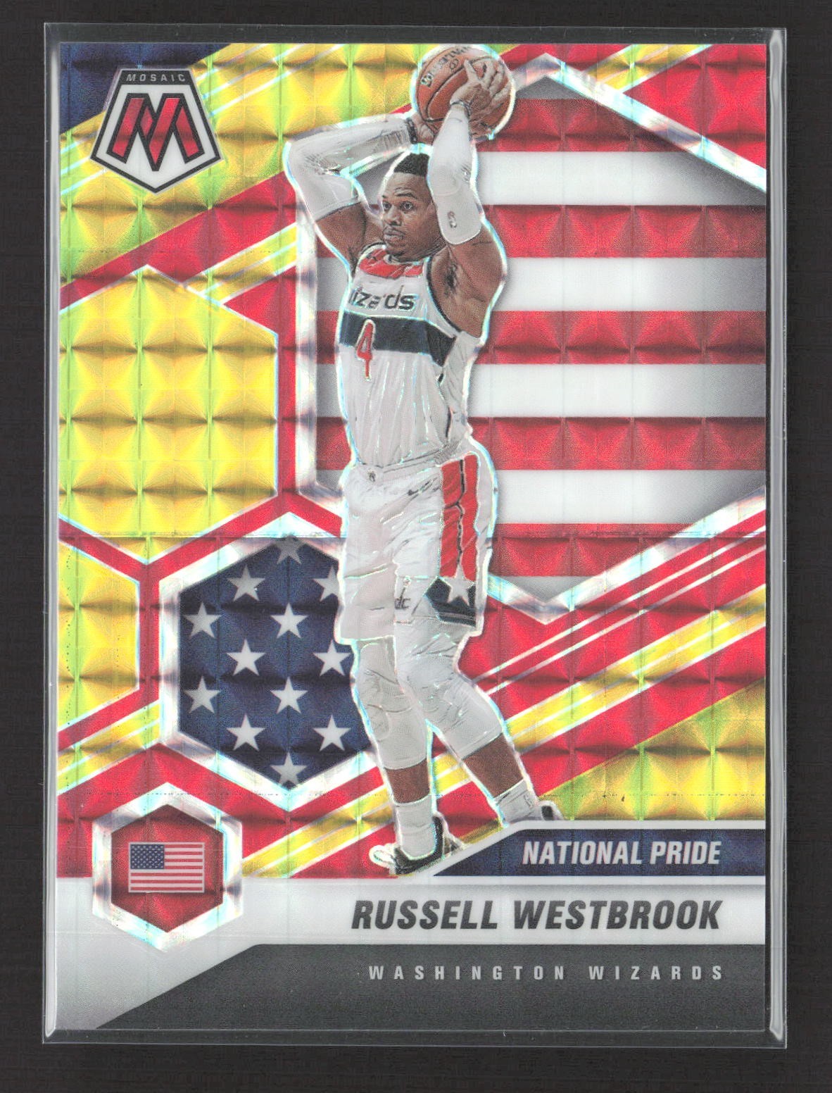 2020-21 Panini Mosaic Russell Westbrook #253 Fusion Red & Yellow Prizm /88