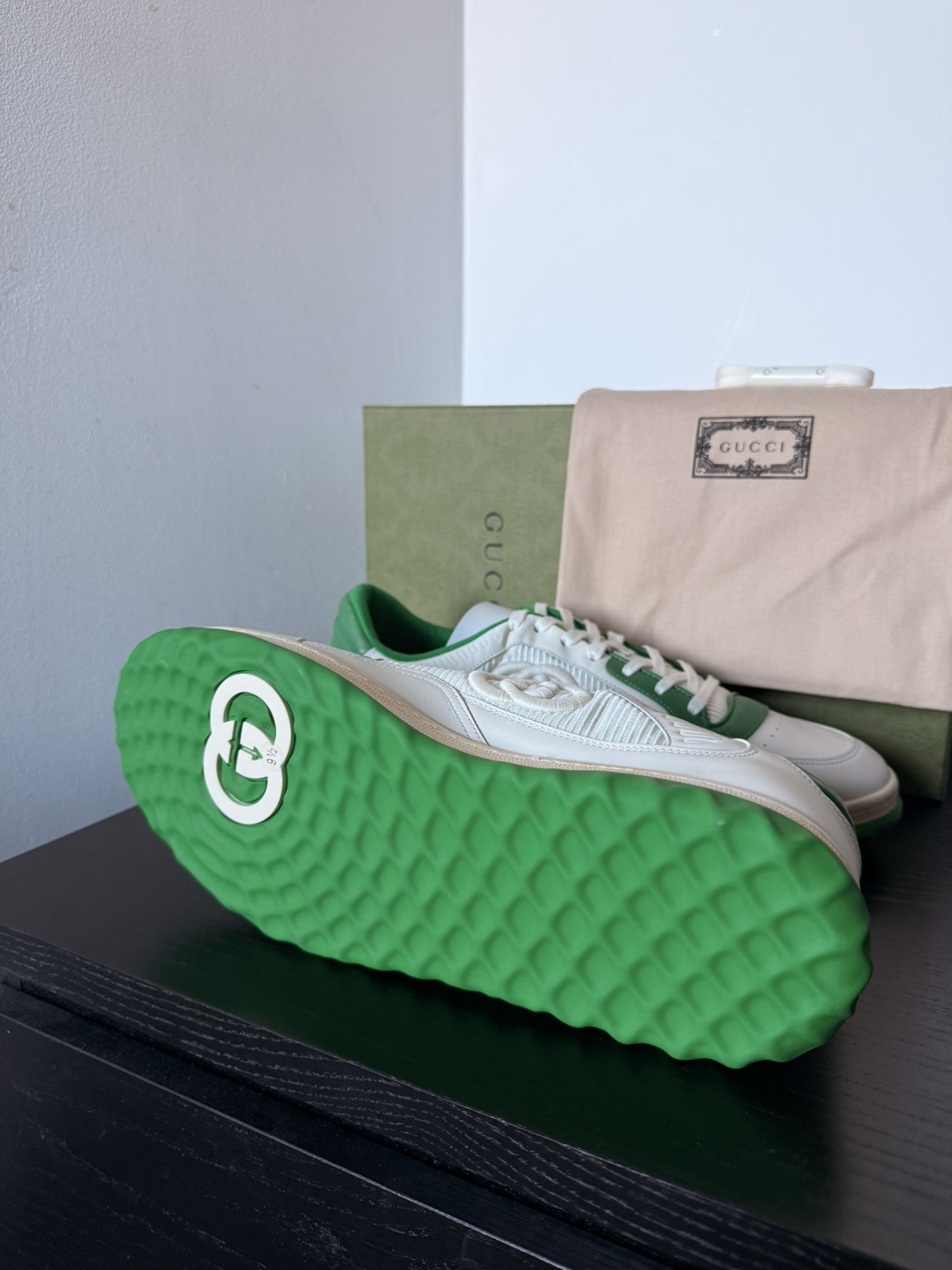 RRP £750 Gucci MAC80 trainers UK 9.5 (43.5) off White Green /dirty effect image 7