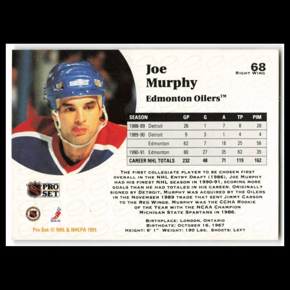Joe Murphy #68 1991 Pro Set Edmonton Oilers Hockey Card NHL NM - Image 2 of 3
