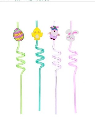 Easter Curly Straws, 4 ct Seasonal Reusable Motivational Holiday 2 packs