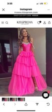 KISSPROM Pink Layered Tulle Off-Shoulder Dress with Beaded Bodice, Prom