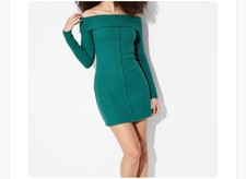 Wild Fable long sleeve mini bodycon dress Off Shoulder Large Dark Green Teal New