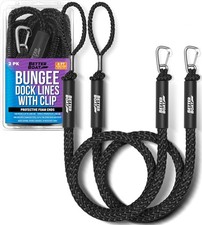 2-Pack Black Bungee Dock Lines with Clip, Marine Grade Boat Rope