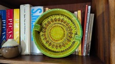 VINTAGE MCM 8" ALDO LONDI For BITOSSI Raymor Italian Lime Green Pottery Ashtray