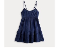SO Junior Size XL Ruffle Tier Mini Dress Navy Blue Ditsy Floral NWT