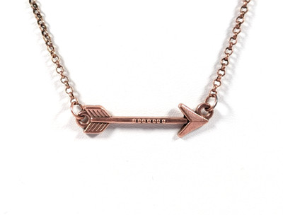 Vtg Copper Horizontal Arrow Bar Oval Link Chain Necklace Unsigned 18.5''