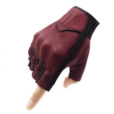 Harssidanzar Men's Half Finger Goatskin Leather Motorcycle Gloves GM037 Oxblood