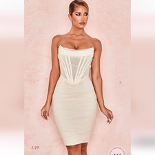 House Of CB Leila Mesh Strapless Corset Dress Ivory Size XL