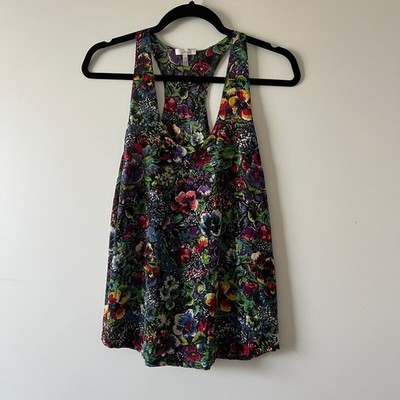 Joie Rainbow Floral Flowy Silk Tank Top Womens XS Hippie Boho Psychedelic 