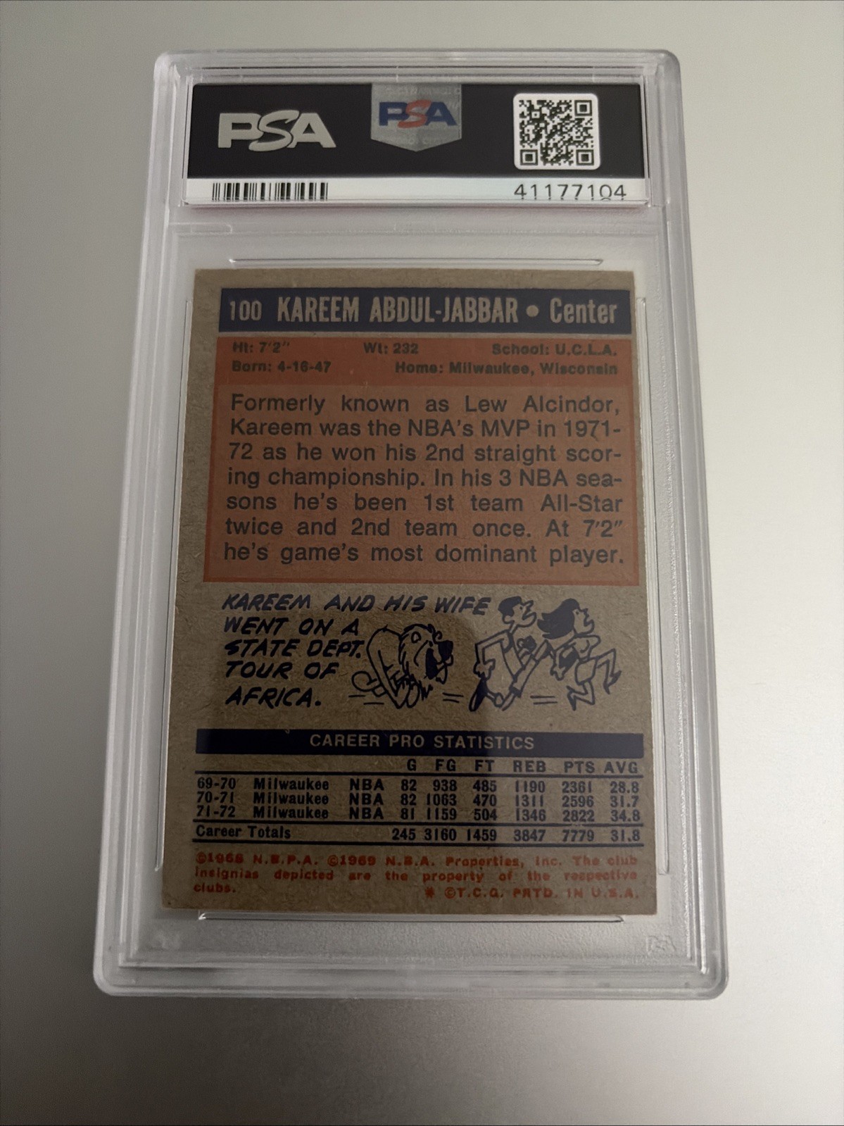 Kareem Abdul-Jabbar 1972-73 Topps 100 PSA 6 Milwaukee Bucks EX-MT EXCELLENT MINT view 2
