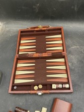 Backgammon Game Striped Leatherette Briefcase Travel Complete Vintage