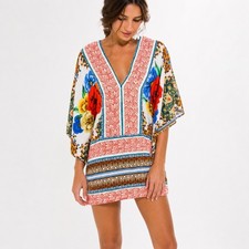 Farm Rio Partina Floral Festival Mini Dress Kaftan Tunic Small Brazil