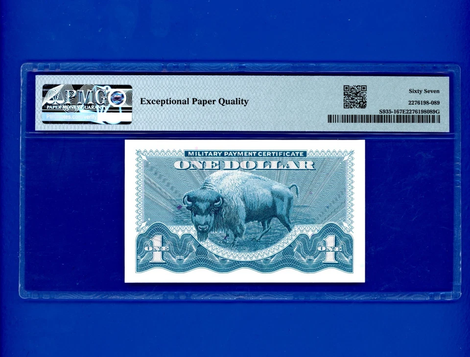 Serie 692 $1 MPC BÚFALO NOTA 1ª impresión PMG 67 EXCELENTE GEMA SIN CIRCULAR EPQ Foto 2 de 2