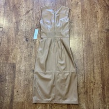 NWT Calvin Klein Faux-leather Tan sleeveless tie waisted Sheath dress Size 4