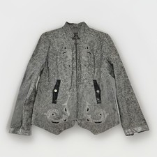 VTG CHI by Falchi Leather Jacket Women's M Gray Western Distressed Studded EUC