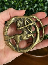 Vintage Solid Brass Sagittarius Zodiac Belt Buckle Centaur Archer Astrology 4"