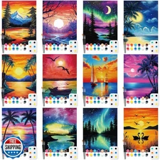 Ctosree 12 Pack Pre Drawn Canvas Kit for Painting Sip and Art Pai